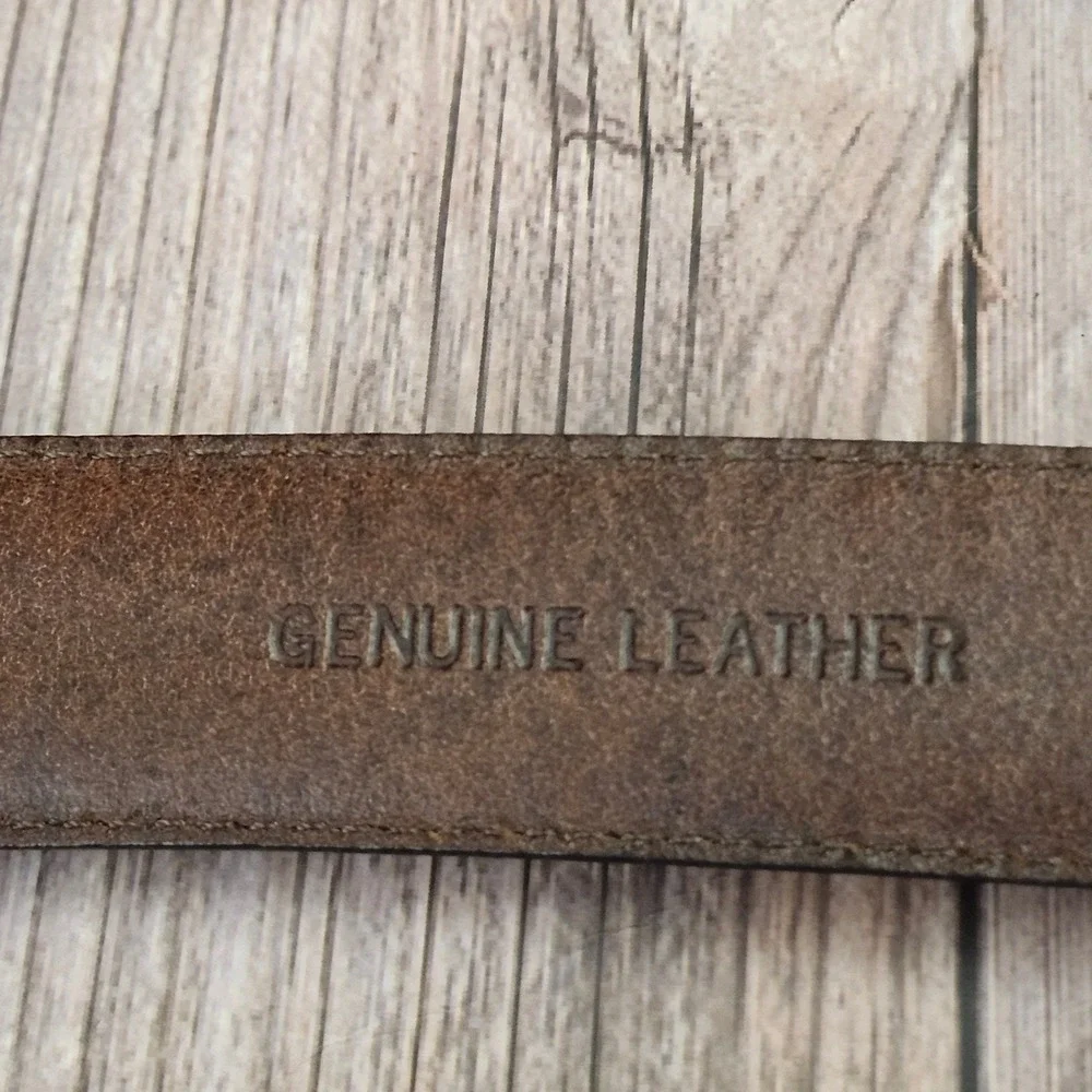 Fossil Mens Brown Leather Western Belt‎ Buffalo Concho Braided  Size 38 Ranch